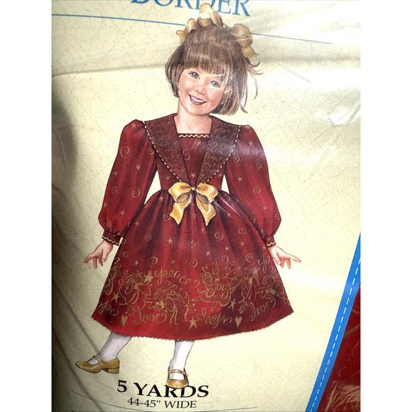 Daisy Kingdom Red Christmas Dress Fabric 5 Yrds Joy Peace Love Border Cotton NOS - Picture 3 of 13